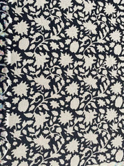 Block Print Handloom Linen Fabric Linen Fabric Flower Black colour - Rohiyaan